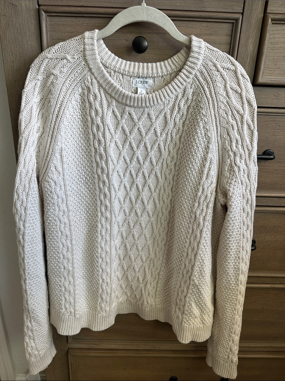 J. Crew Cream Cable-Knit Crewneck Sweater